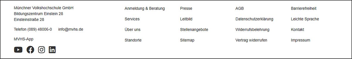 Ausschnitt MVHS-Website: Fußzeile