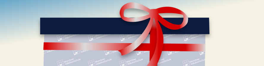 Grafik: blaue Geschenkbox mit roter Schleife