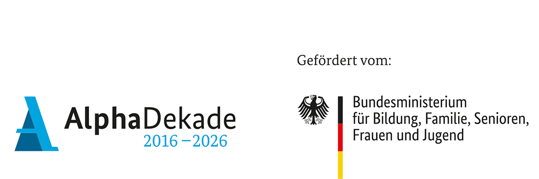 Logos AlphaDekade 2016-2026 und Bundesministerium für Bildung, Familie, Senioren, Frauen und Jugend