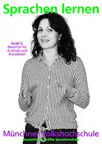 Plakat Dozentin Farah S. für Arabisch und Französisch