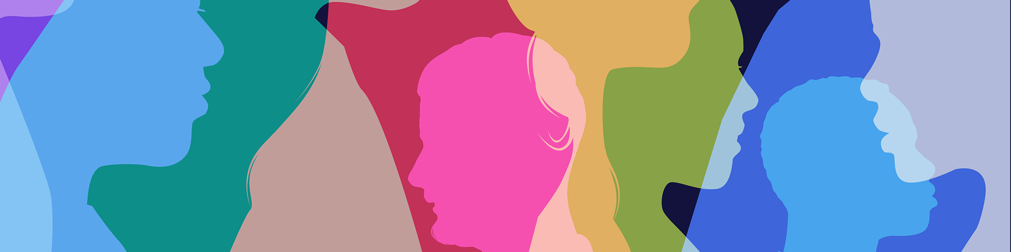 Grafik: schablonenhafte Köpfe in bunten Farben